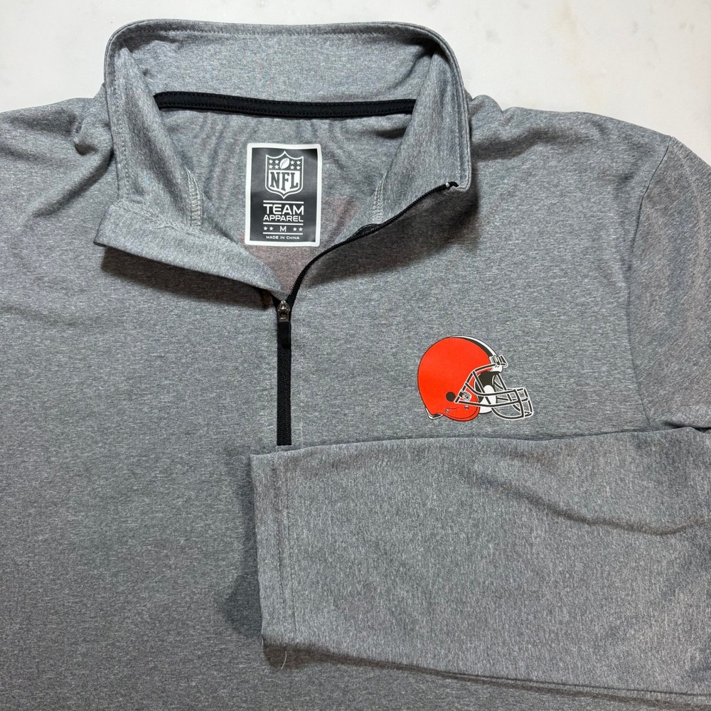 Cleveland Browns NFL Team Apparel Mens Gray Quarter Zip Pullover Shirt Size M